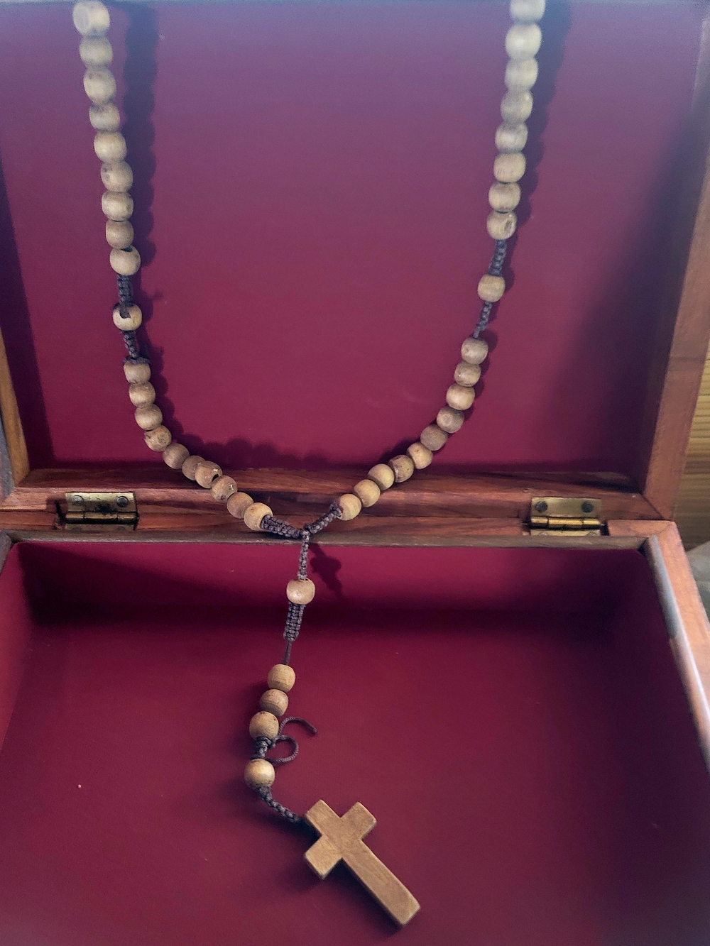 Hand Crafted Wooden Bead Cross Necklace - Natural Brown